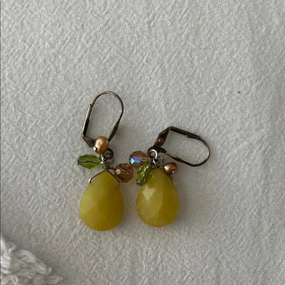 Yellow and Green Teardrop Earrings - Picture 1 of 4